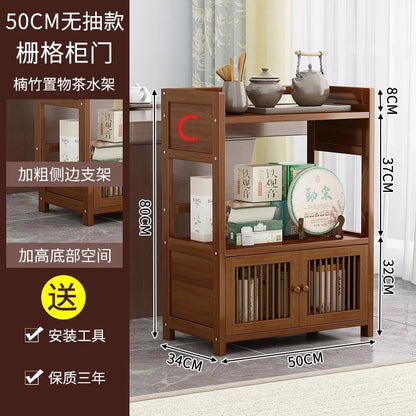 Bamboo tea table tea cabinet household multifunctional living room office tea set kitchen restaurant storage cabinet
