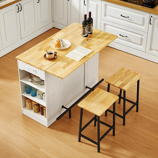 ONBRILL Stationary Kitchen Island With Storage And Two Chairs