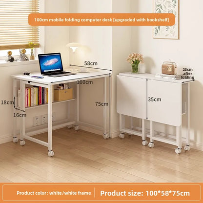 Folding study table, desk, bookshelf, integrated office, computer desk, portable mobile bedside table