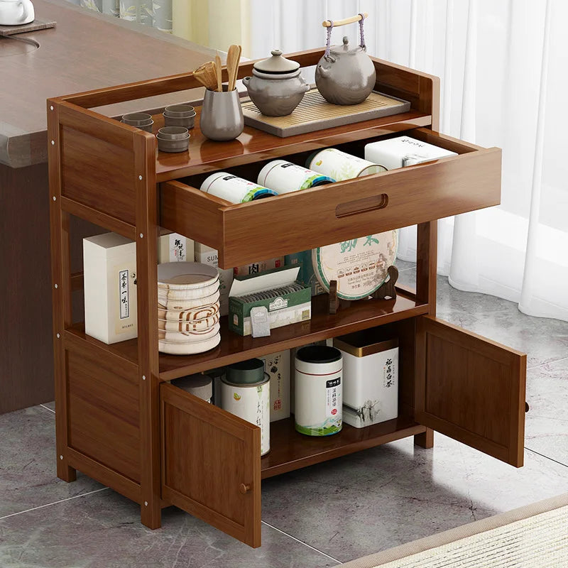 Bamboo tea table tea cabinet household multifunctional living room office tea set kitchen restaurant storage cabinet