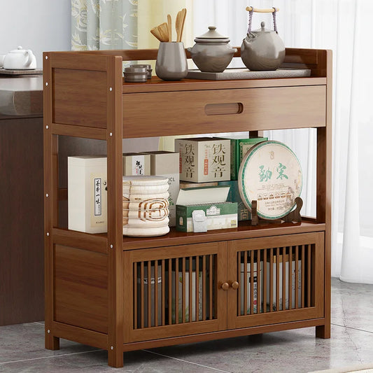 Bamboo tea table tea cabinet household multifunctional living room office tea set kitchen restaurant storage cabinet