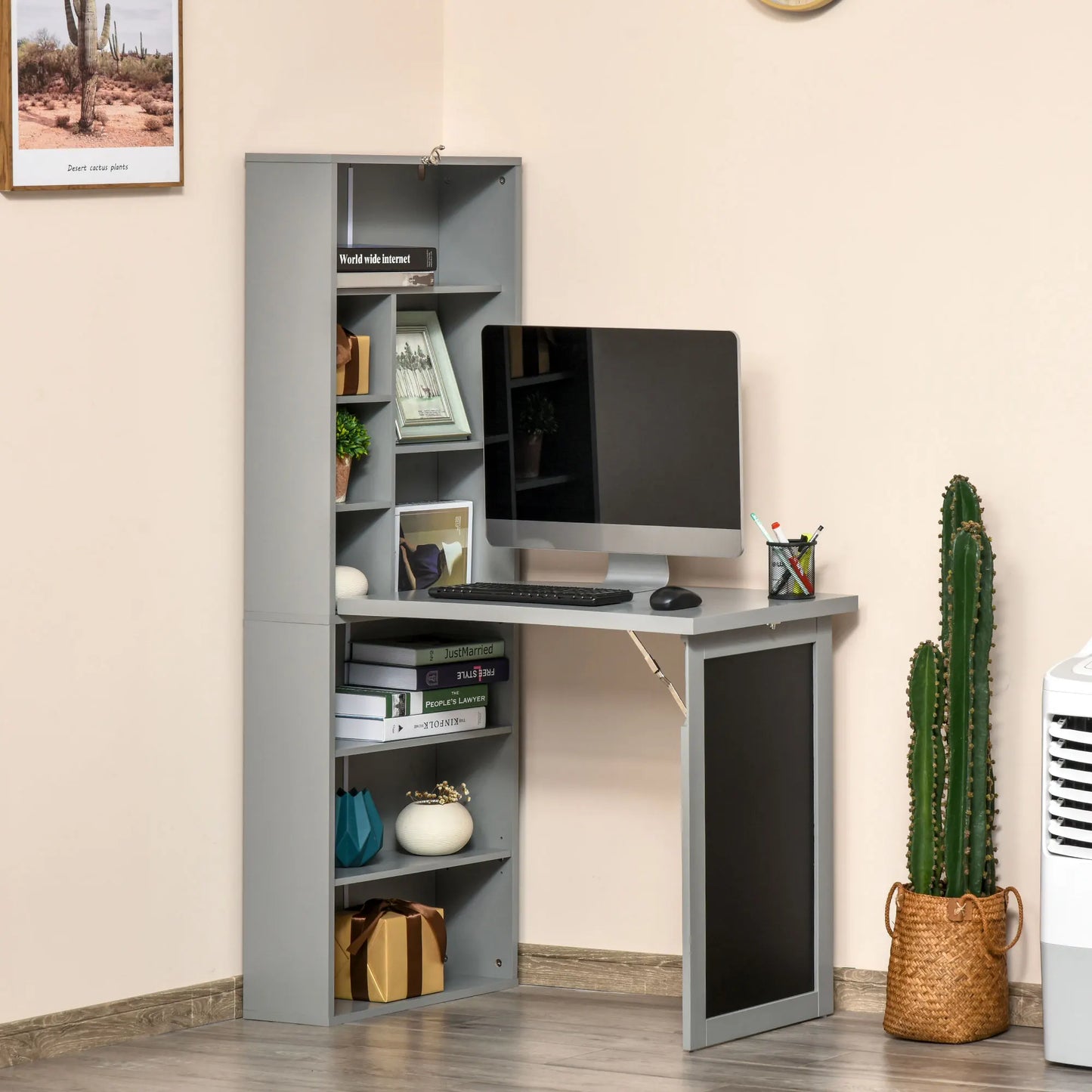 HOMCOM Foldout Convertible Office Desk With Wall Mount Blackboard