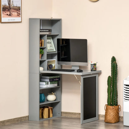 HOMCOM Foldout Convertible Office Desk With Wall Mount Blackboard