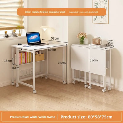 Folding study table, desk, bookshelf, integrated office, computer desk, portable mobile bedside table
