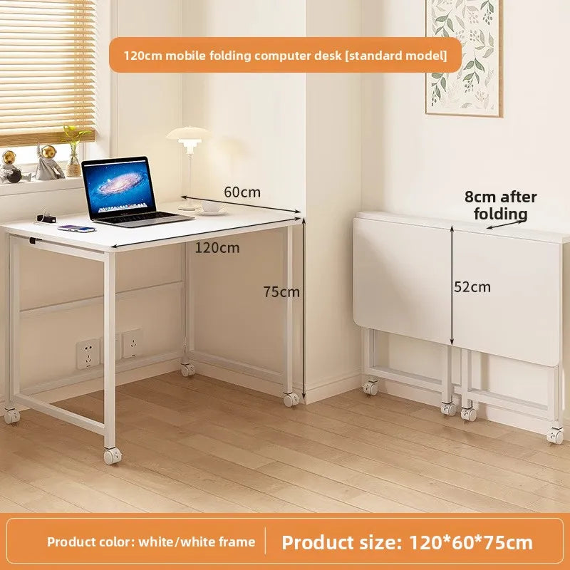 Folding study table, desk, bookshelf, integrated office, computer desk, portable mobile bedside table