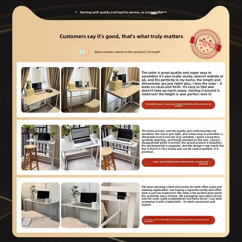 Folding study table, desk, bookshelf, integrated office, computer desk, portable mobile bedside table