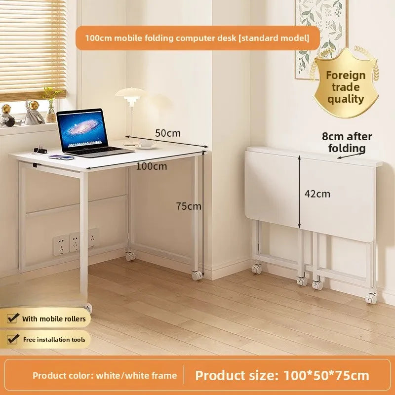Folding study table, desk, bookshelf, integrated office, computer desk, portable mobile bedside table