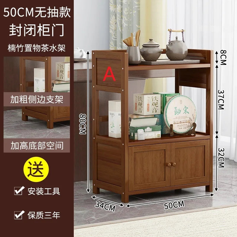 Bamboo tea table tea cabinet household multifunctional living room office tea set kitchen restaurant storage cabinet