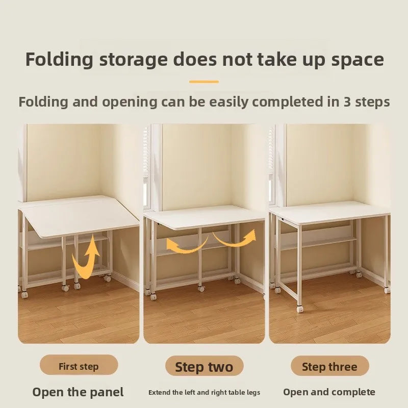 Folding study table, desk, bookshelf, integrated office, computer desk, portable mobile bedside table