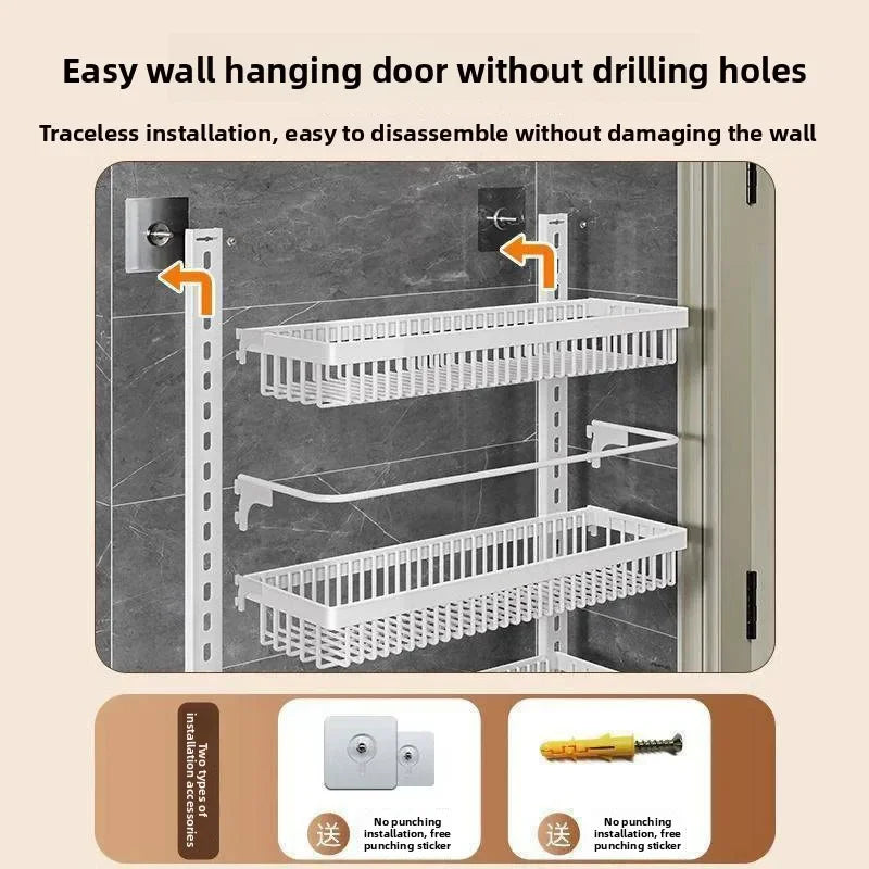 Multi-layer adjustable kitchen cabinet wall condiment seasoning rack No punching wall hanging storage shelf