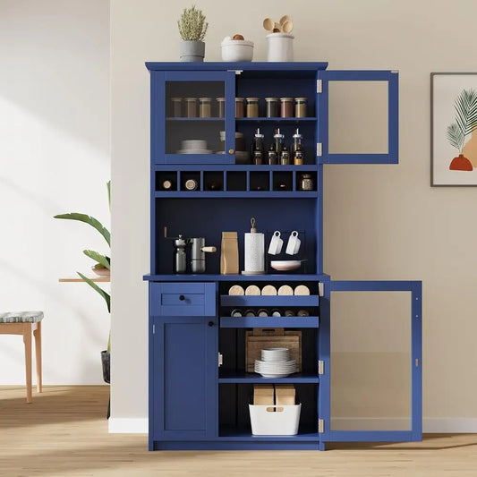 Kitchen Pantry Cabinet With Hutch And Wine Rack
