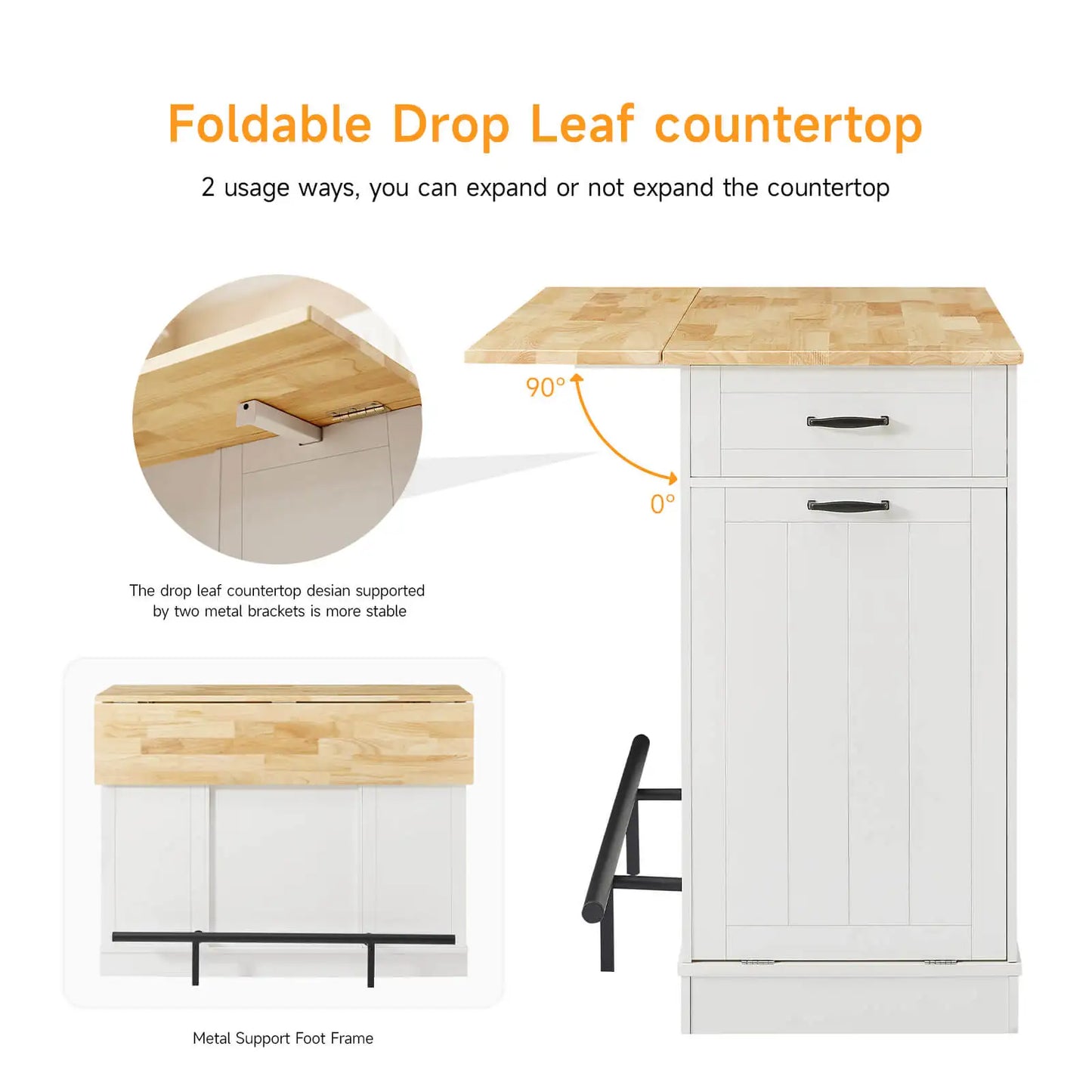 ONBRILL Stationary Kitchen Island With Storage And Two Chairs