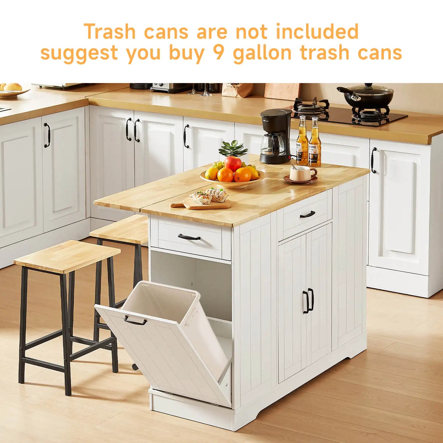 ONBRILL Stationary Kitchen Island With Storage And Two Chairs