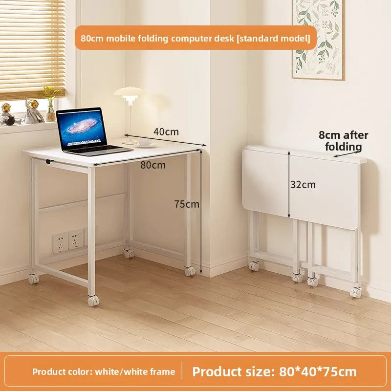 Folding study table, desk, bookshelf, integrated office, computer desk, portable mobile bedside table