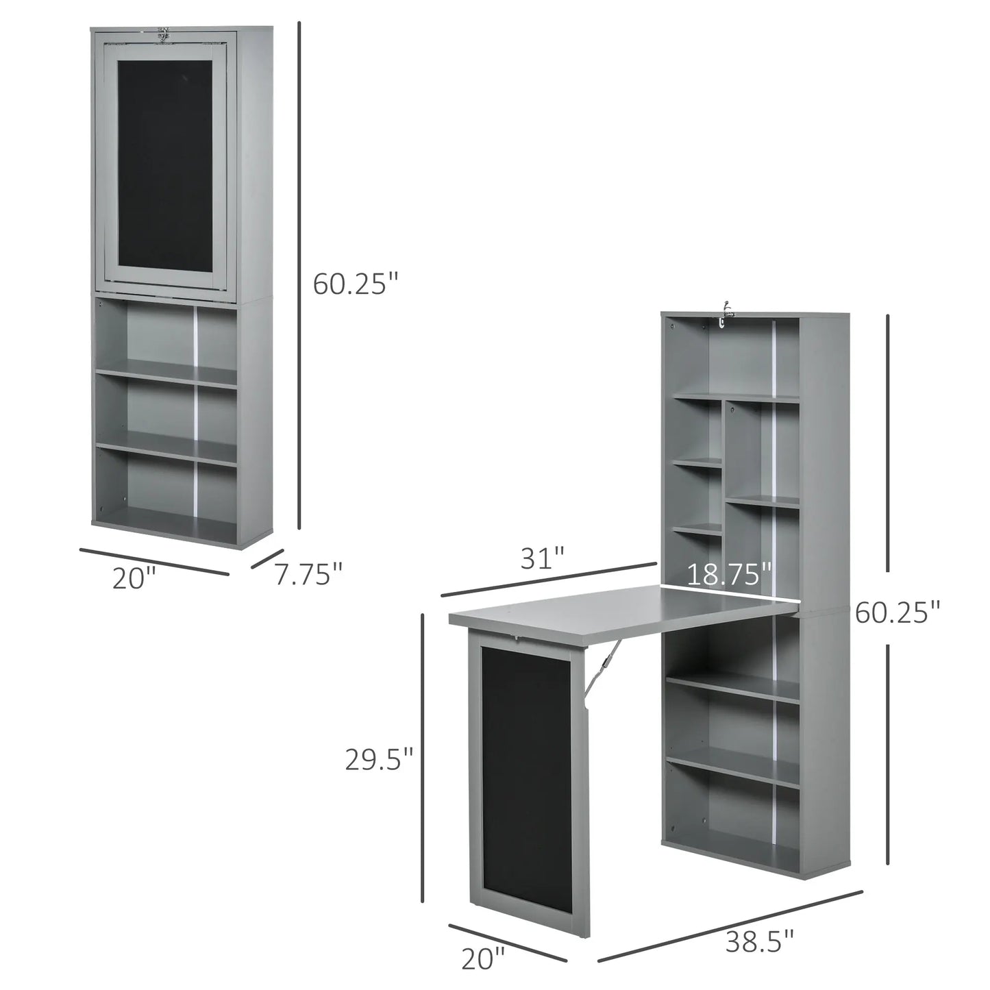 HOMCOM Foldout Convertible Office Desk With Wall Mount Blackboard