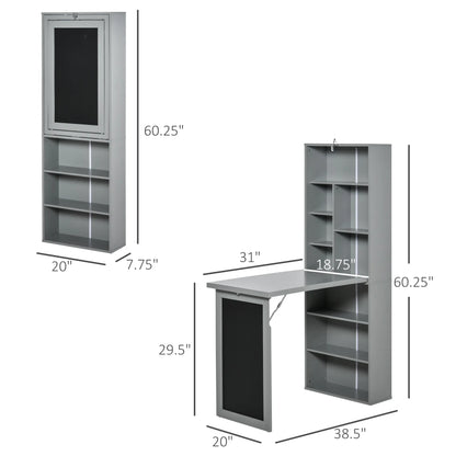 HOMCOM Foldout Convertible Office Desk With Wall Mount Blackboard