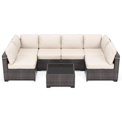 HobbyLane 7 Piece Modular Outdoor Furniture Set PE Rattan Wicker Garden