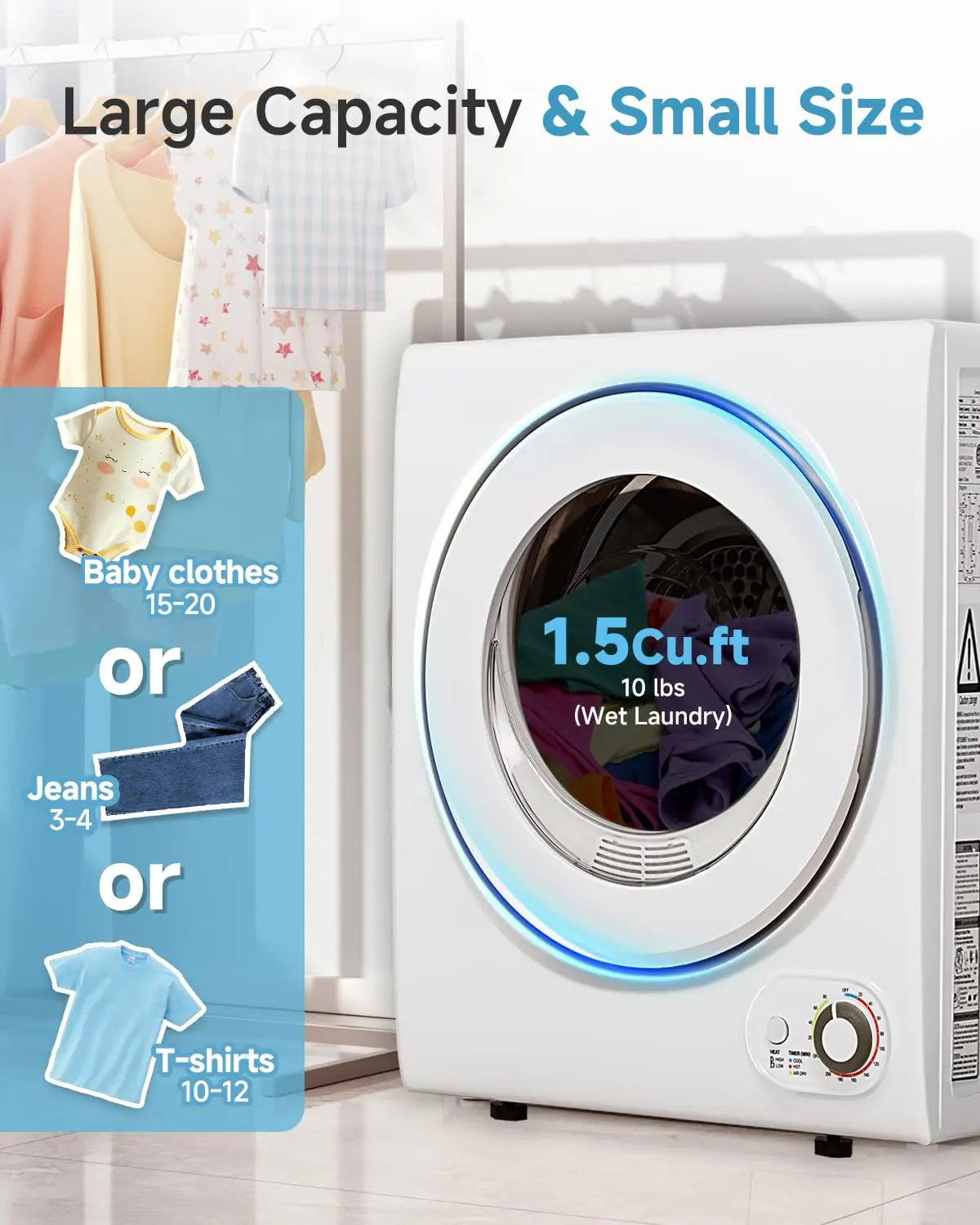 110V Portable Dryer 850W Stainless Steel Tub Four Automatic Modes