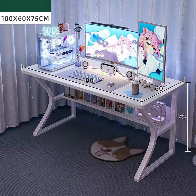 White Gaming Computer Desk Chair Set Home Office Study Bedroom Foldable Simple Ergonomic Modern Laptop Table Muebles Furniture