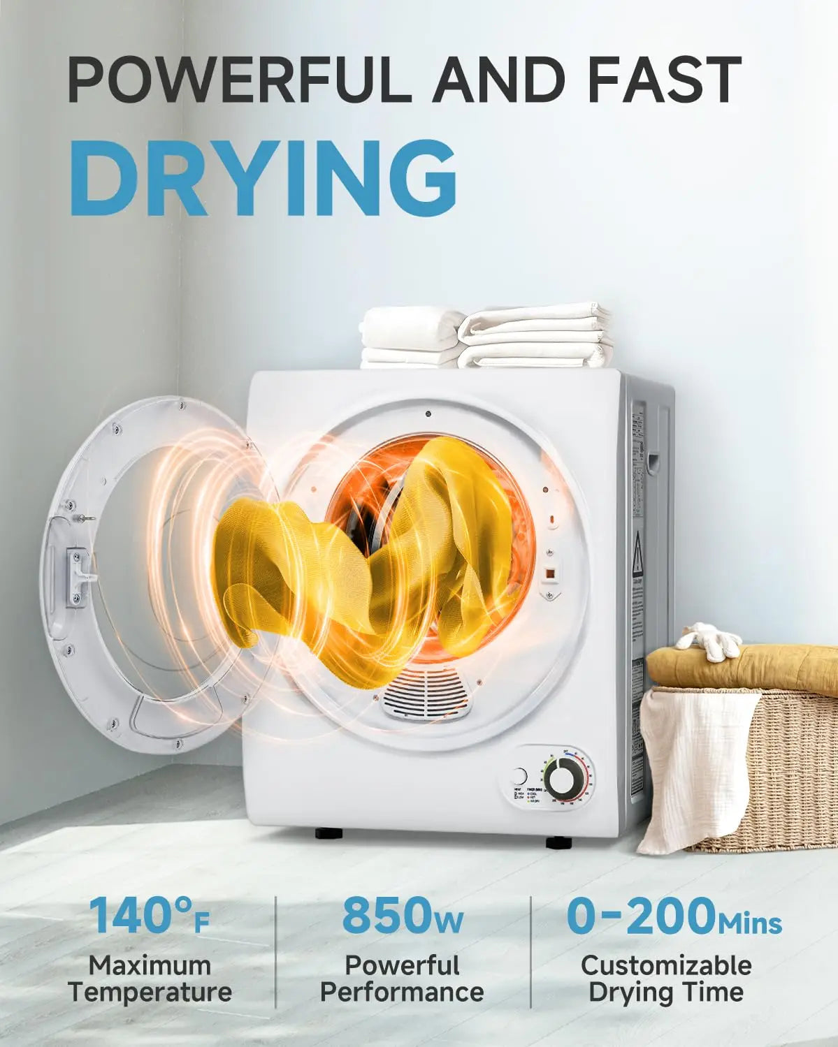 110V Portable Dryer 850W Stainless Steel Tub Four Automatic Modes