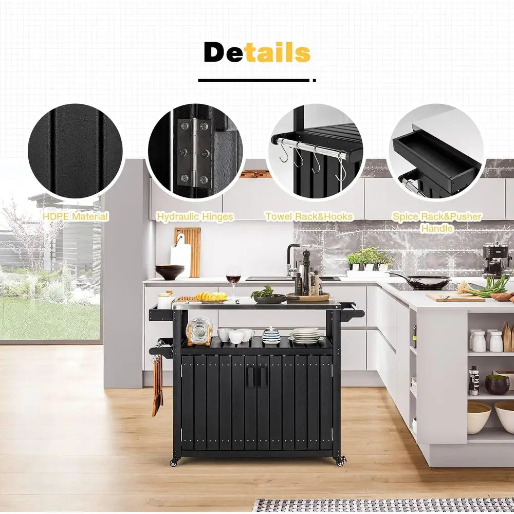 Rolling Kitchen Island With Stainless Steel Top And Storage