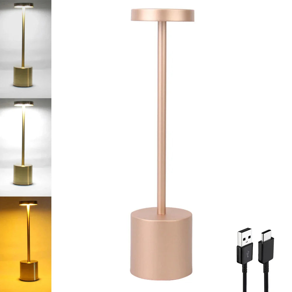 Aluminum Alloy LED Table Lamp | Rechargeable Touch Dimming Night Light