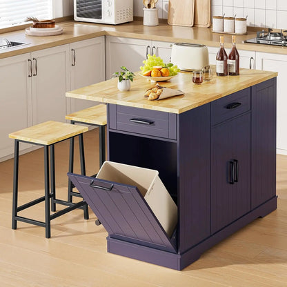 ONBRILL Stationary Kitchen Island With Storage And Two Chairs