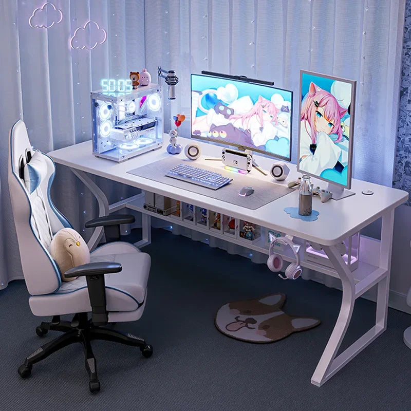 White Gaming Computer Desk Chair Set Home Office Study Bedroom Foldable Simple Ergonomic Modern Laptop Table Muebles Furniture