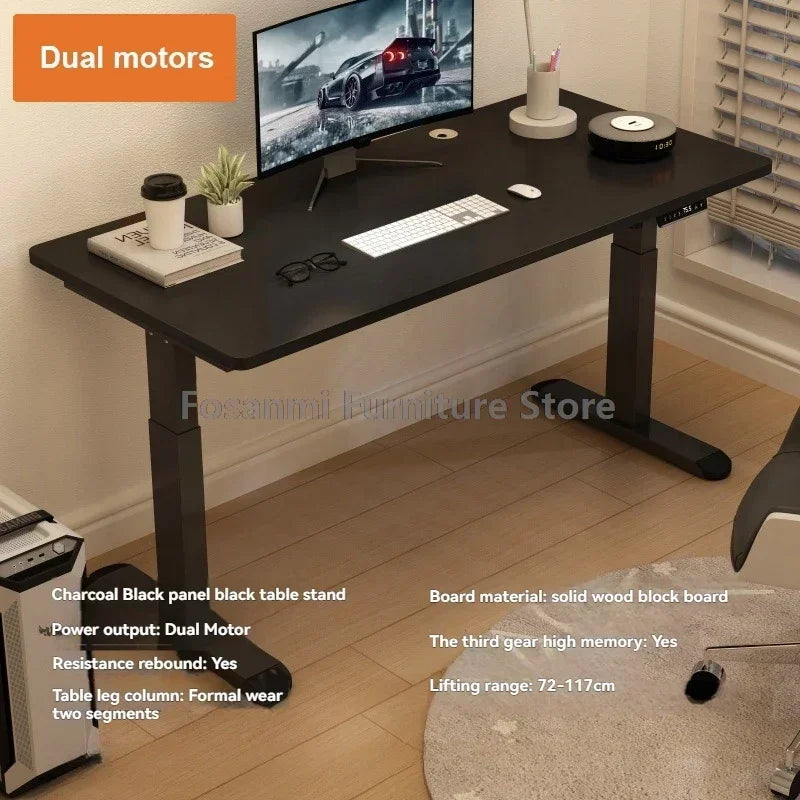 Electric Adjust Height Office Desk with Display Wide and Sturdy Computer Table Solid Wood Gaming Desk Home Room