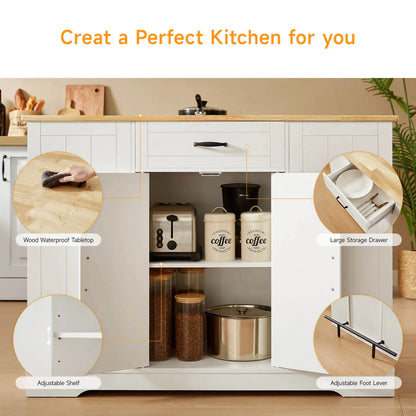 ONBRILL Stationary Kitchen Island With Storage And Two Chairs
