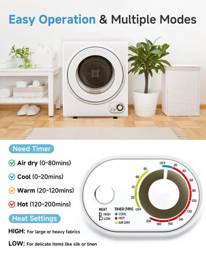110V Portable Dryer 850W Stainless Steel Tub Four Automatic Modes