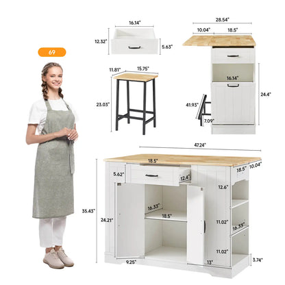 ONBRILL Stationary Kitchen Island With Storage And Two Chairs