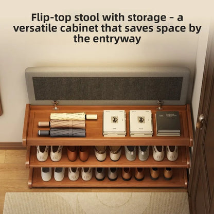 Shoe Cabinet Stool Upholstered Flip Top Shoe Storage Bench Entryway Hallway Cushion Seat Removable Shoe Rack Organizer Furniture
