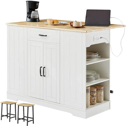 ONBRILL Stationary Kitchen Island With Storage And Two Chairs