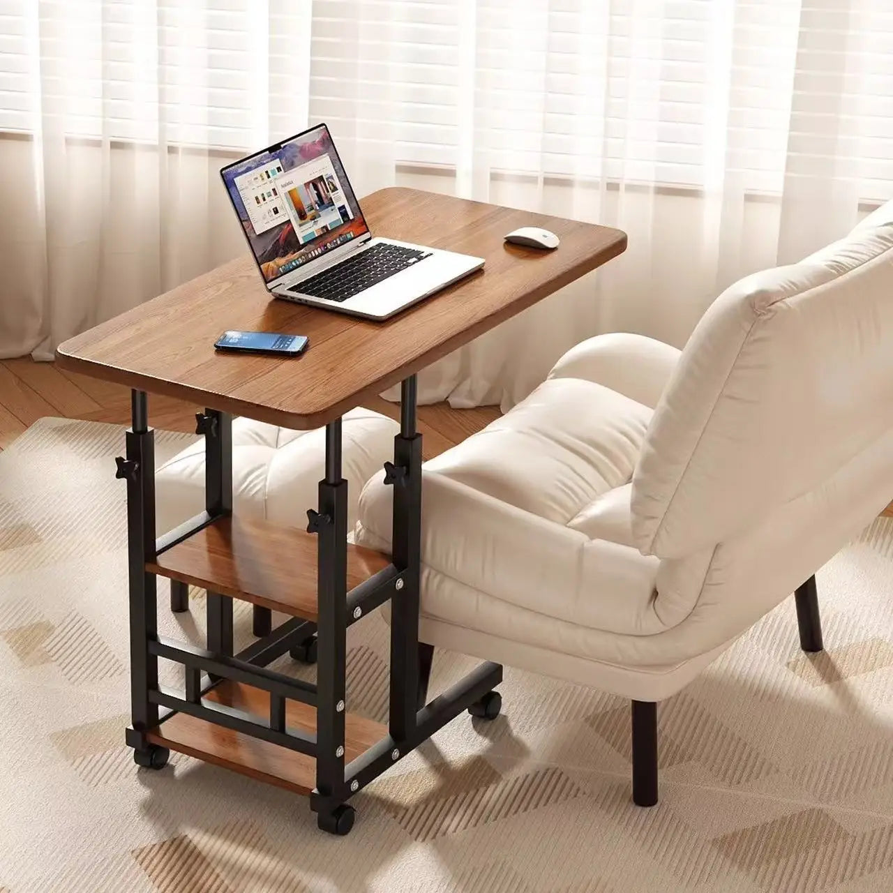 Rotating wheel household desk,bedside table, adjustable standing desk stand,mobile laptop stand,suitable for bedroom and office