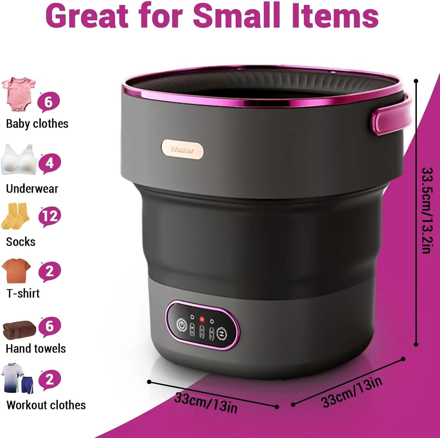 Collapsible Mini Washing Machine and Spin Dryer 13L Portable Washer 3 Cleaning Modes for Baby Clothes Underwear Socks Travel RV