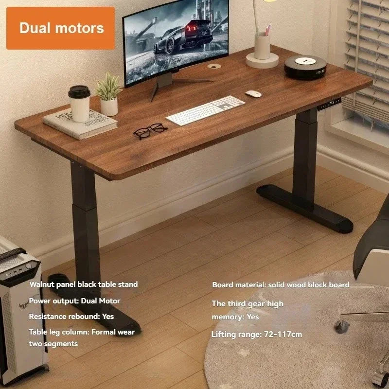 Electric Adjust Height Office Desk with Display Wide and Sturdy Computer Table Solid Wood Gaming Desk Home Room