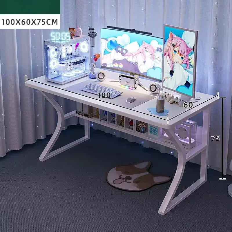 White Gaming Computer Desk Chair Set Home Office Study Bedroom Foldable Simple Ergonomic Modern Laptop Table Muebles Furniture