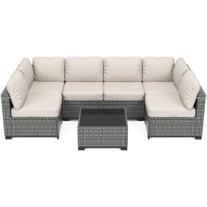 HobbyLane 7 Piece Modular Outdoor Furniture Set PE Rattan Wicker Garden