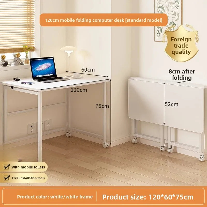 Folding study table, desk, bookshelf, integrated office, computer desk, portable mobile bedside table