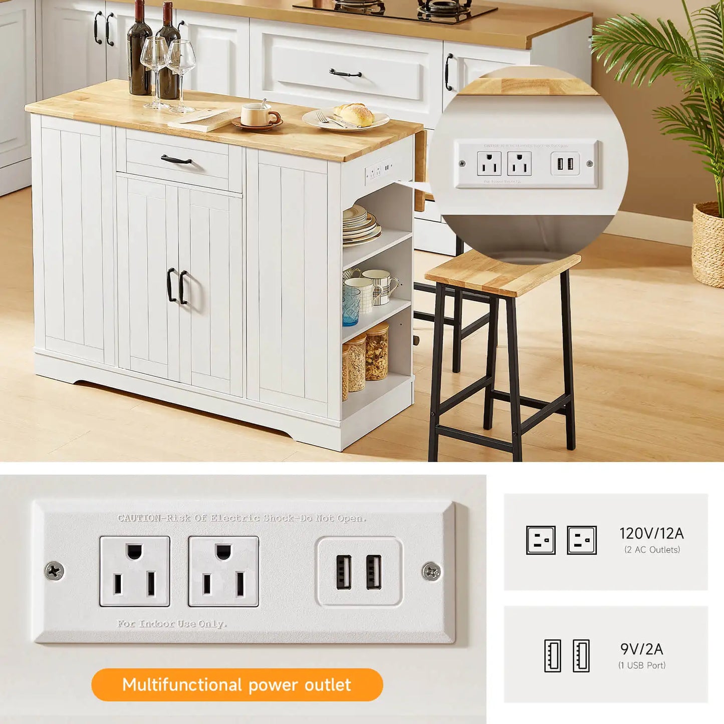 ONBRILL Stationary Kitchen Island With Storage And Two Chairs