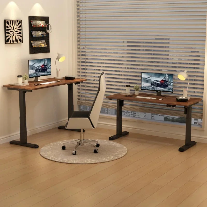 Electric Adjust Height Office Desk with Display Wide and Sturdy Computer Table Solid Wood Gaming Desk Home Room