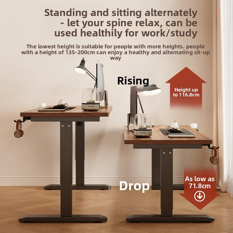 Electric Adjust Height Office Desk with Display Wide and Sturdy Computer Table Solid Wood Gaming Desk Home Room