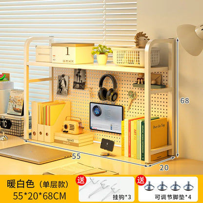 Iron Desktop Pegboard Bookshelf Multi Tier Desk Organizer Storage Shelf Student Computer Workstation Tidy Rack Cabinet Furniture