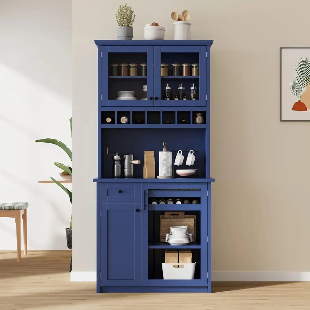 Kitchen Pantry Cabinet With Hutch And Wine Rack