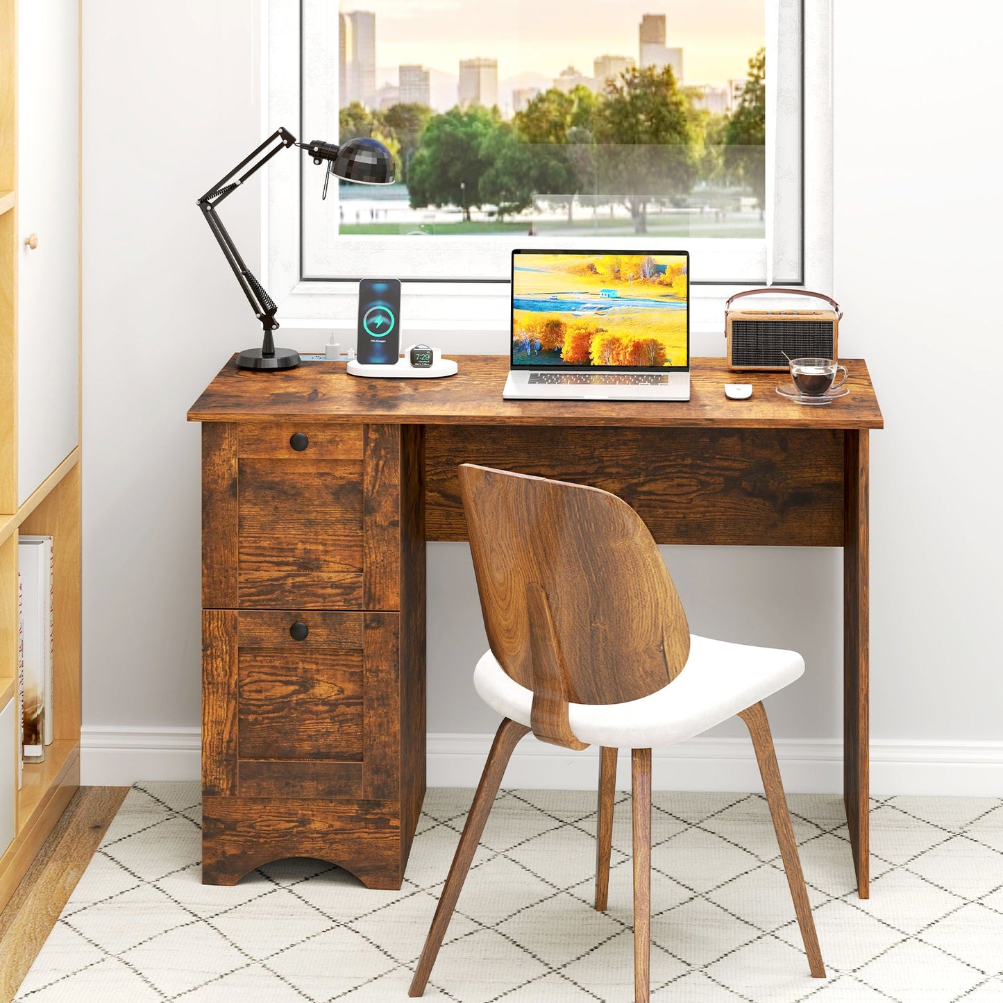 Wooden Computer Desk Workstation with 3 Drawers for Home and Office