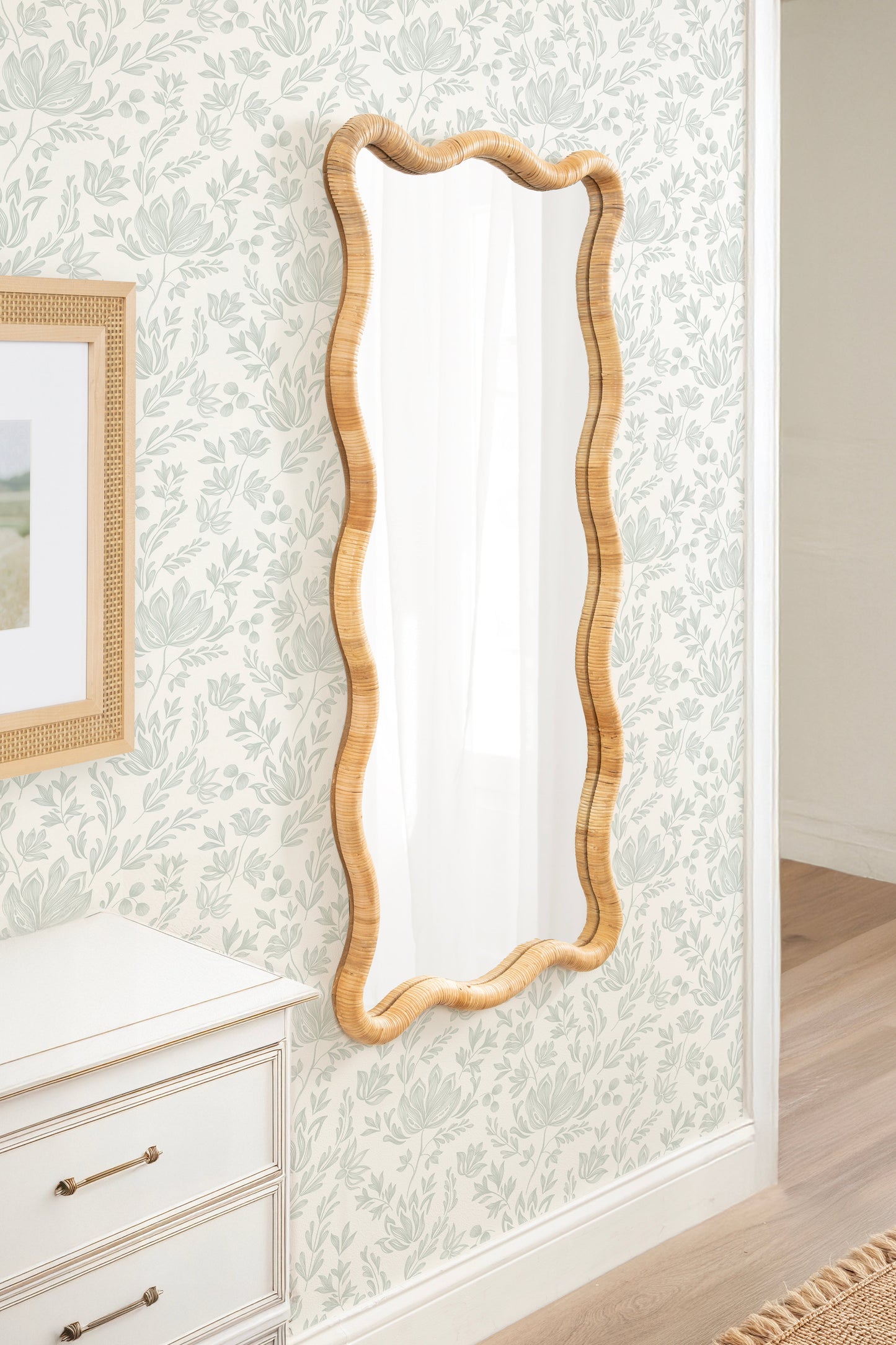 Rahfy Rattan Rectangle Scallop Mirror