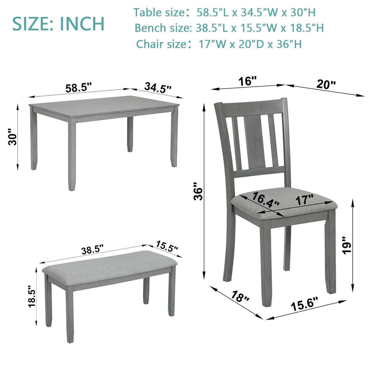 Kitchen Dining Set, Rectangular Dining Table With Upholstered Chairs