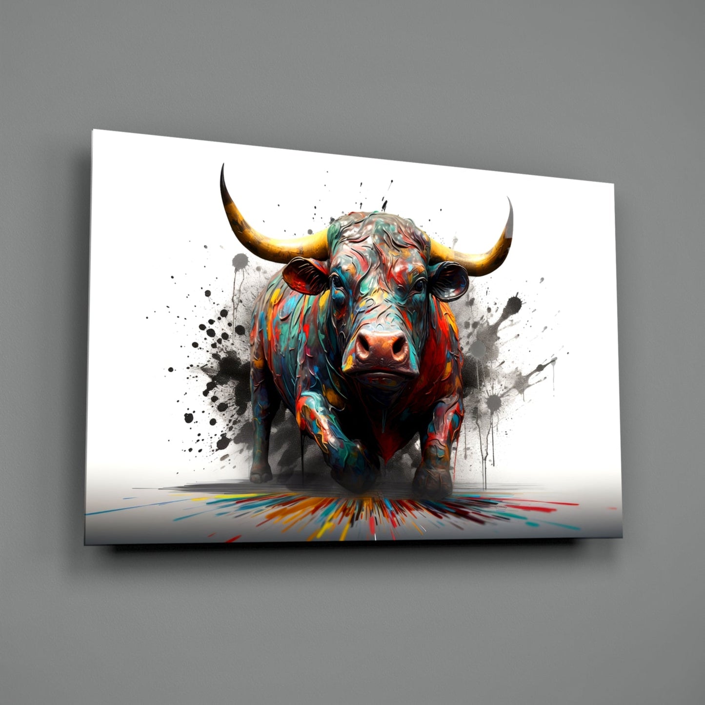 Rainbow Bull White Splash Glass Wall Art