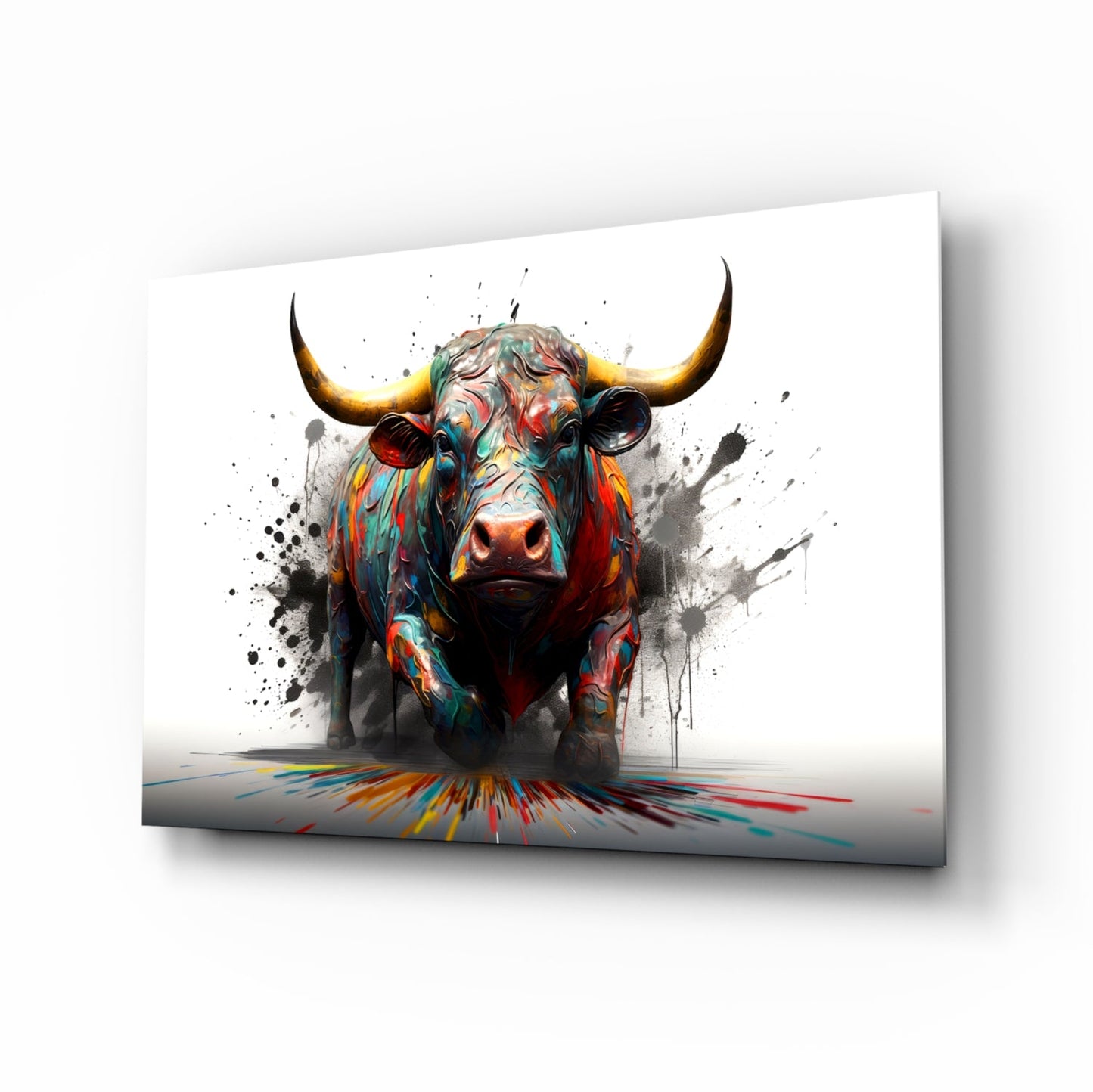 Rainbow Bull White Splash Glass Wall Art